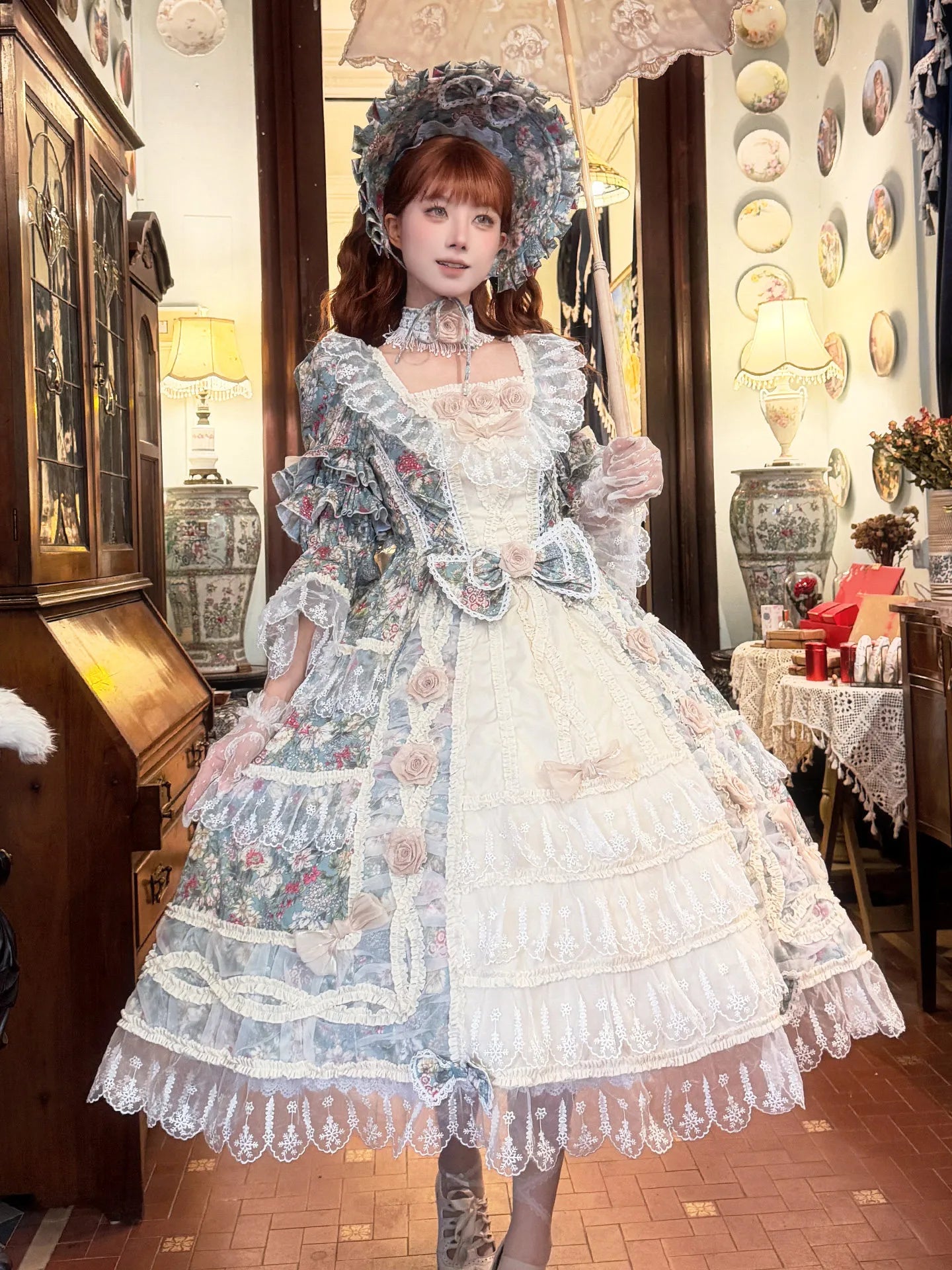 Rococo Flower House Mint Green Vintage Classical Lolita OP Dress - image 2