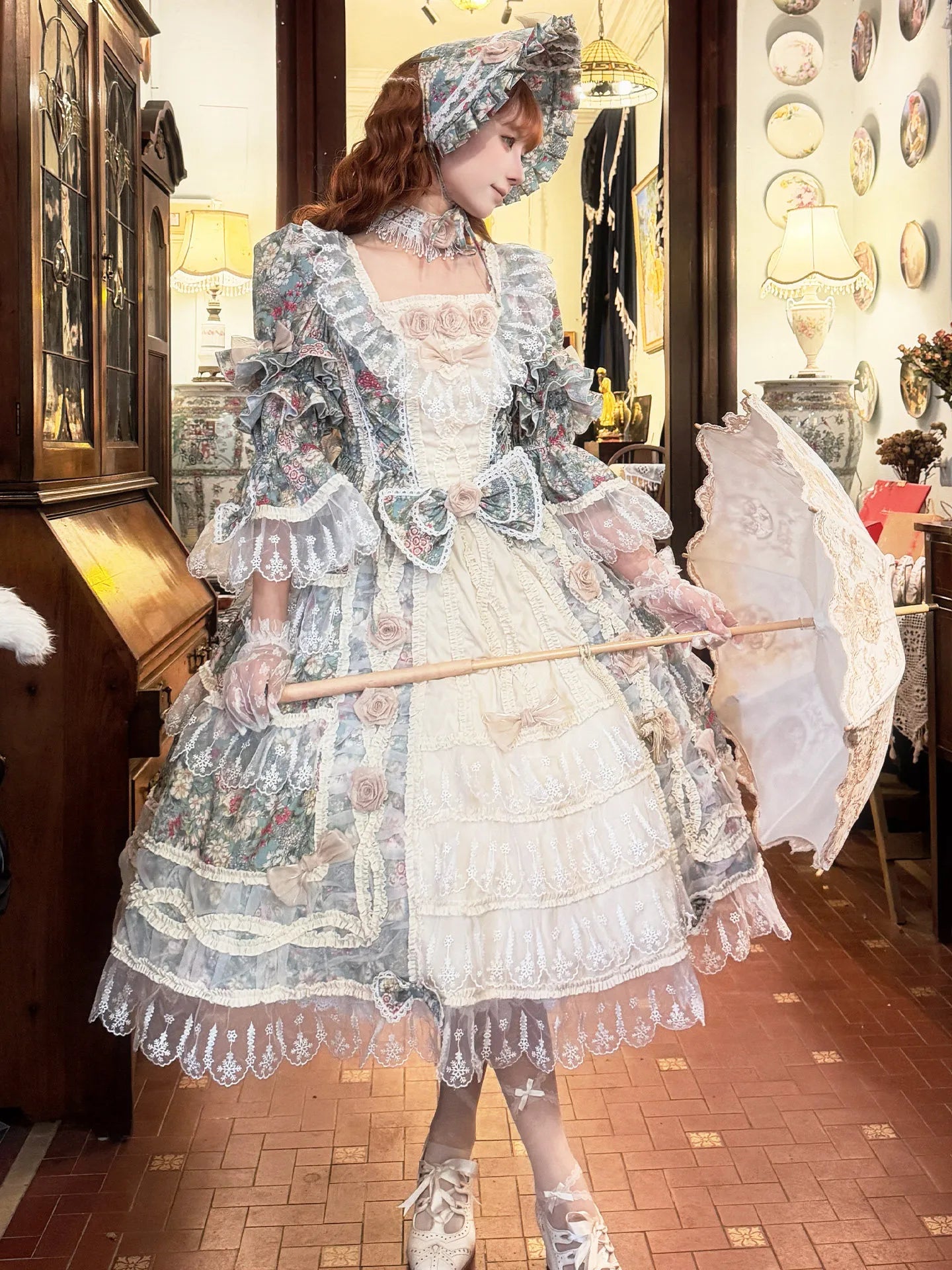 Rococo Flower House Mint Green Vintage Classical Lolita OP Dress - image 5