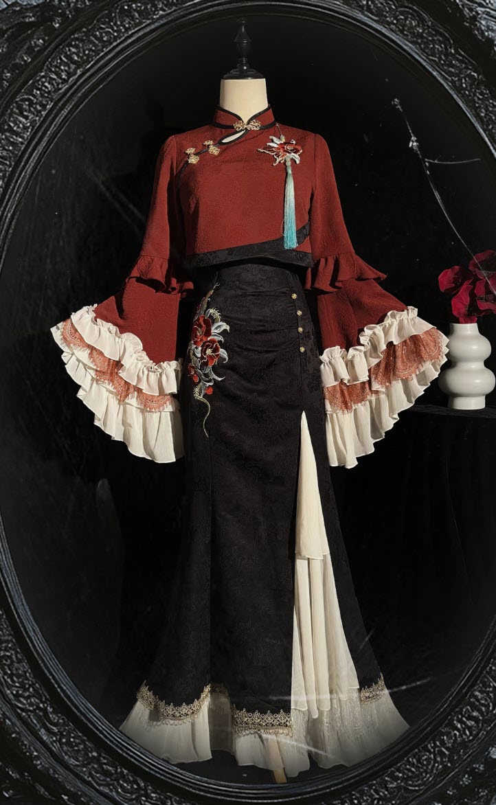 Camellia and Snake Qi Lolita Jumper Dress, Top and Shawl - image 3