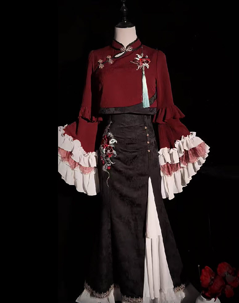 Camellia and Snake Qi Lolita Jumper Dress, Top and Shawl - image 5