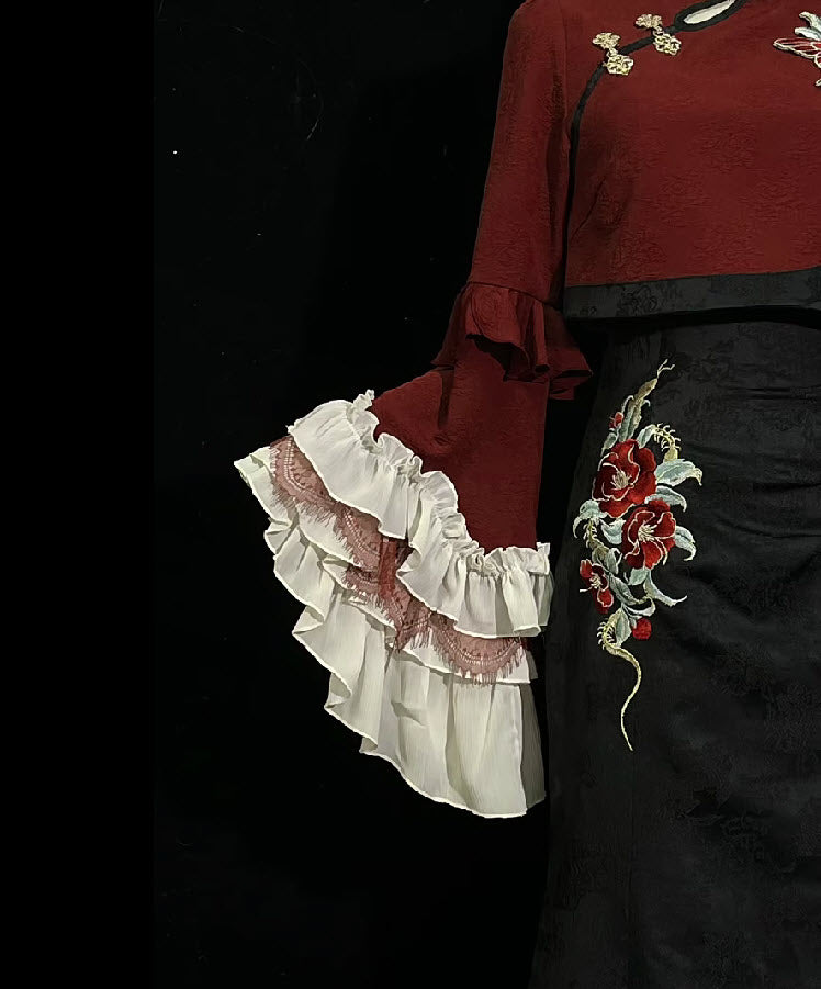 Camellia and Snake Qi Lolita Jumper Dress, Top and Shawl - image 6
