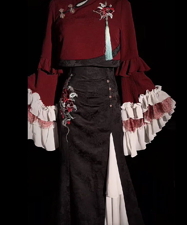 Camellia and Snake Qi Lolita Jumper Dress, Top and Shawl - image 7