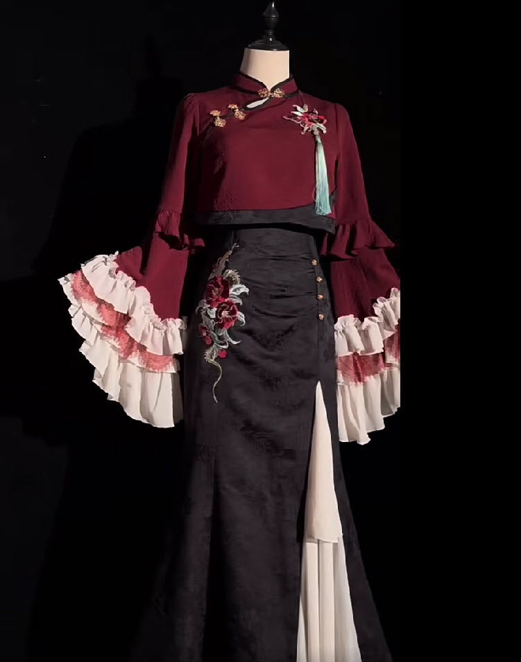 Camellia and Snake Qi Lolita Jumper Dress, Top and Shawl - image 10