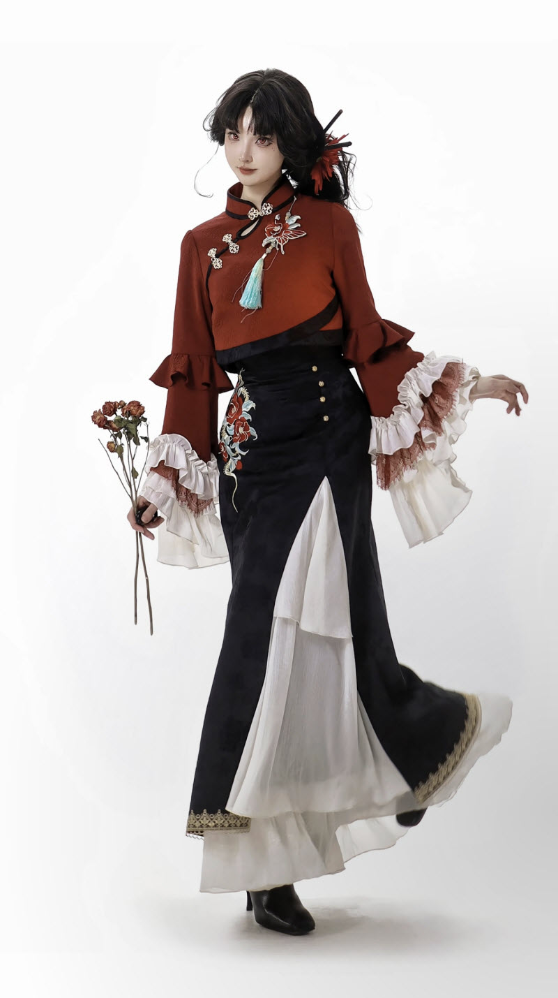 Camellia and Snake Qi Lolita Jumper Dress, Top and Shawl - image 11