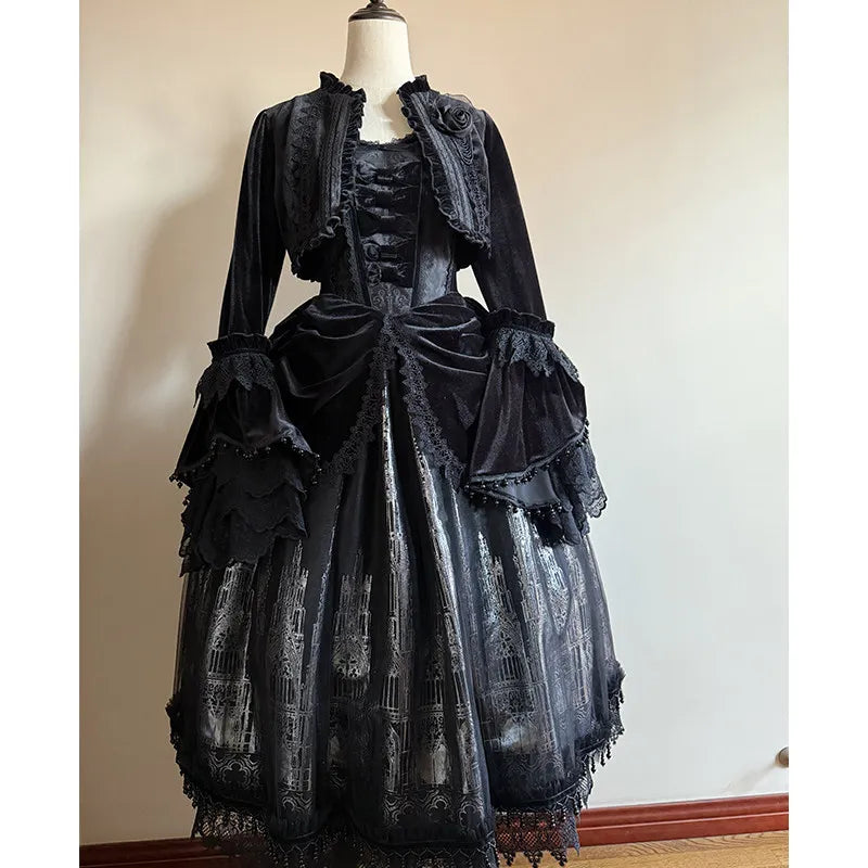 Gothic Cathedral Velvet Lace Corset Lolita JSK and Jacket Set - image 5