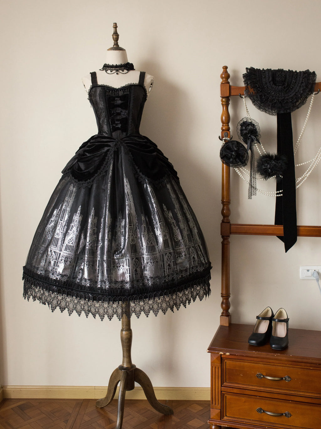 Gothic Cathedral Velvet Lace Corset Lolita JSK and Jacket Set - image 6