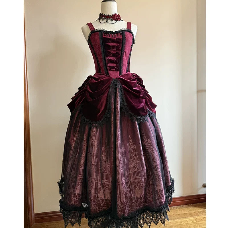 Gothic Cathedral Velvet Lace Corset Lolita JSK and Jacket Set - image 16