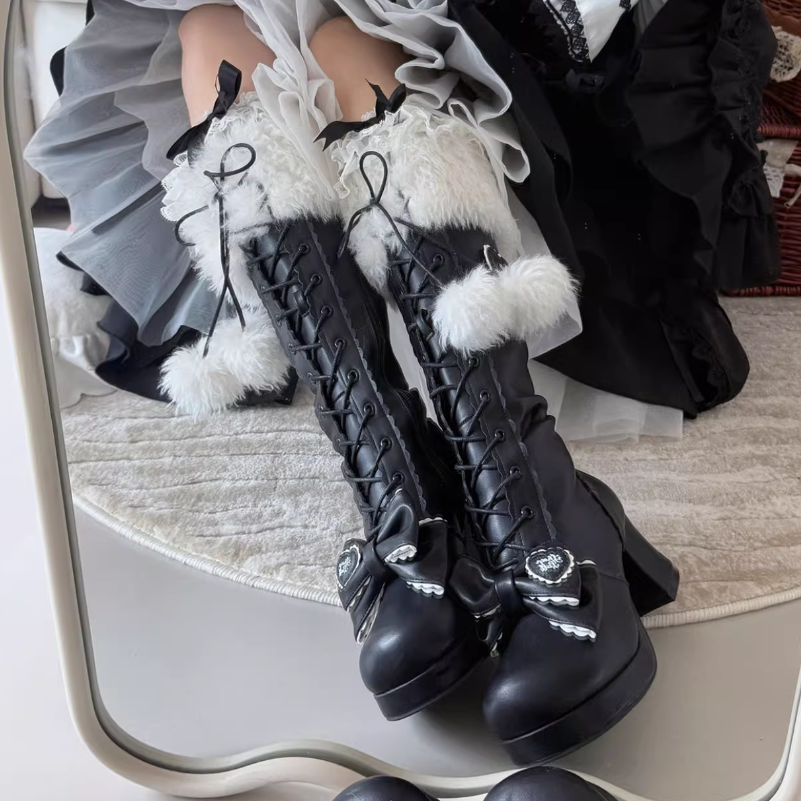 Elegant Winter Lolita Bow Boots - image 6