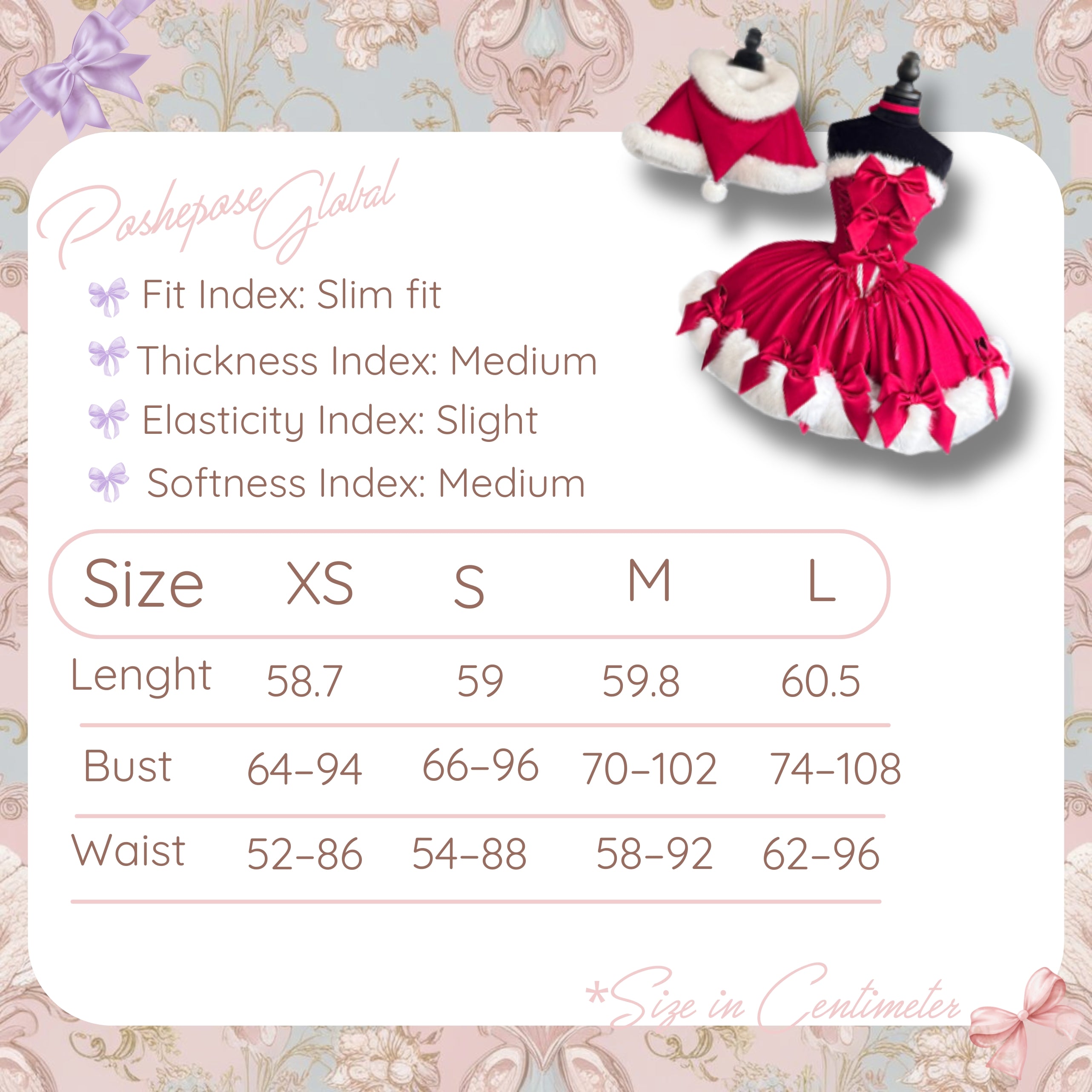 POSHEPOSE - Noel’s Dream Dress Set - official POSHEPOSE size chart