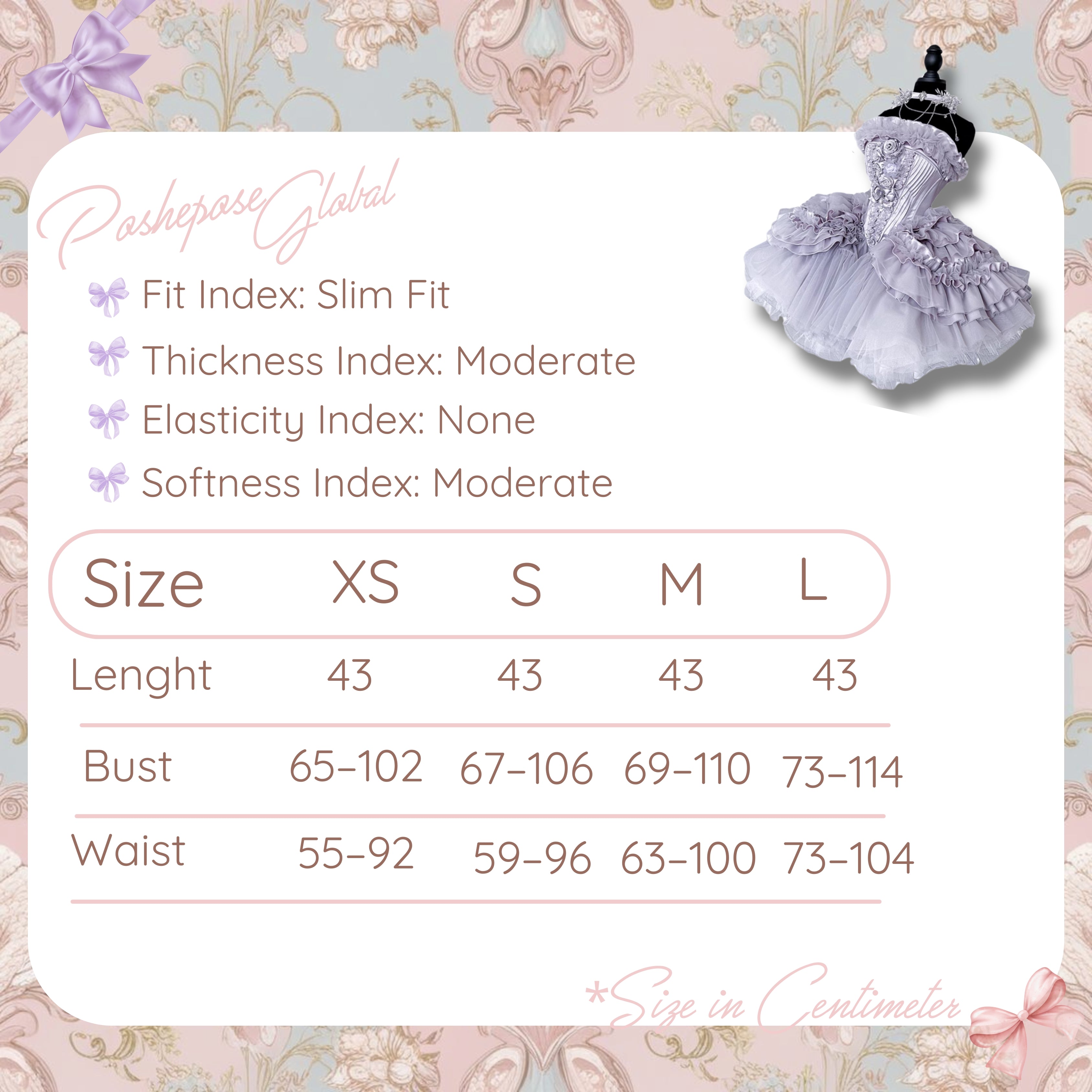 POSHEPOSE - Amethyst Dream Victorian dress - official POSHEPOSE size chart