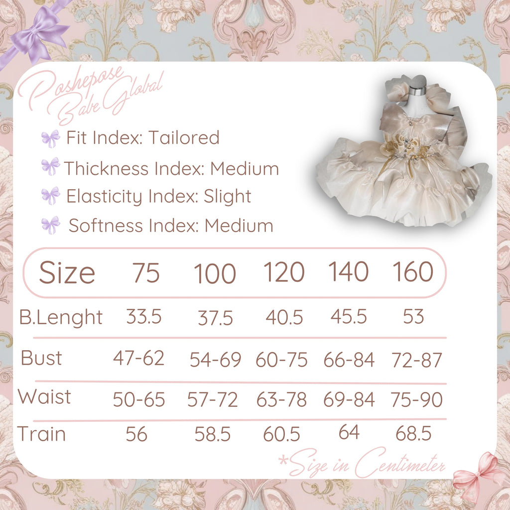 POSHEPOSE - Proxima Gold Coronation Princess Dress - official POSHEPOSE size chart