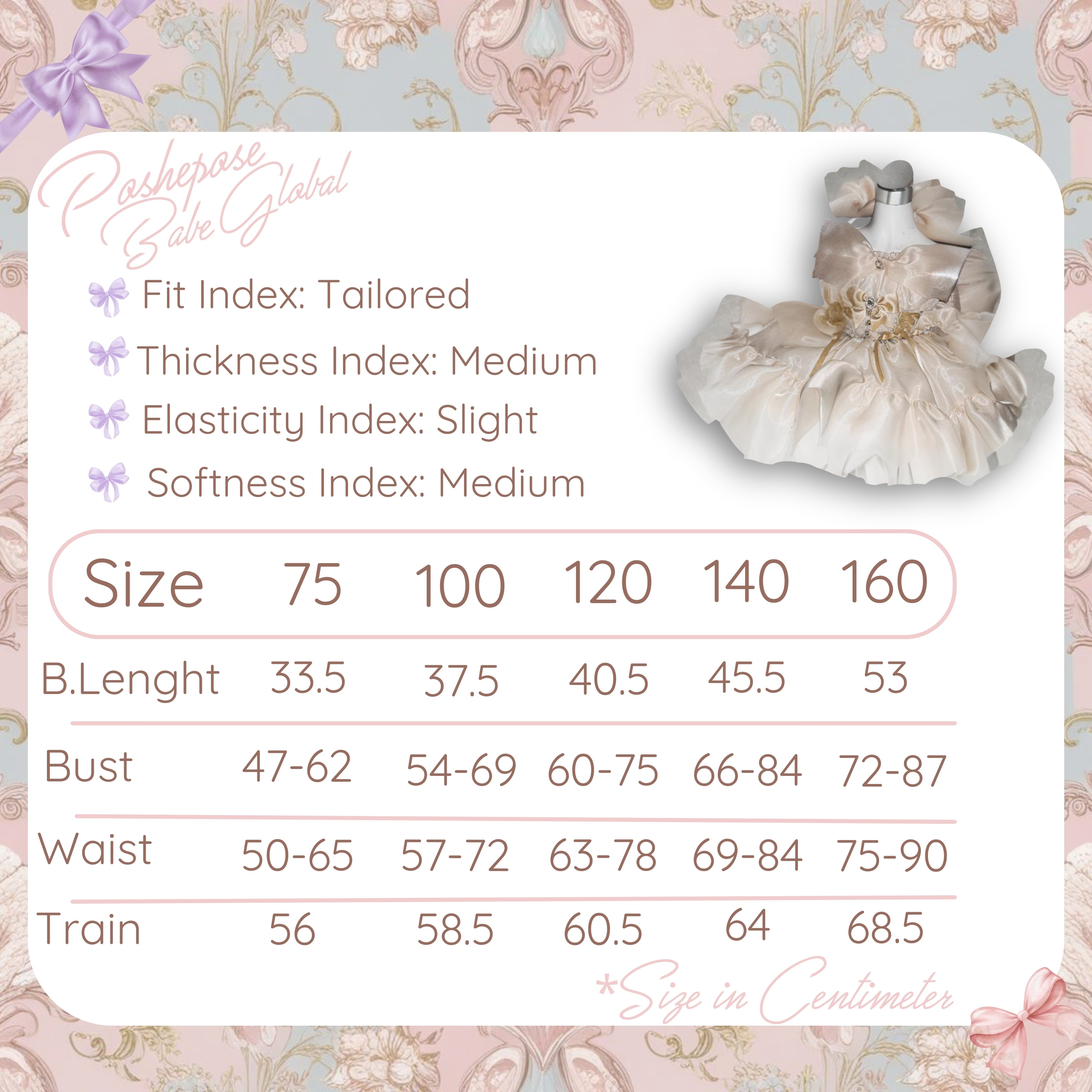 POSHEPOSE - Proxima Gold Coronation Princess Dress - official POSHEPOSE size chart