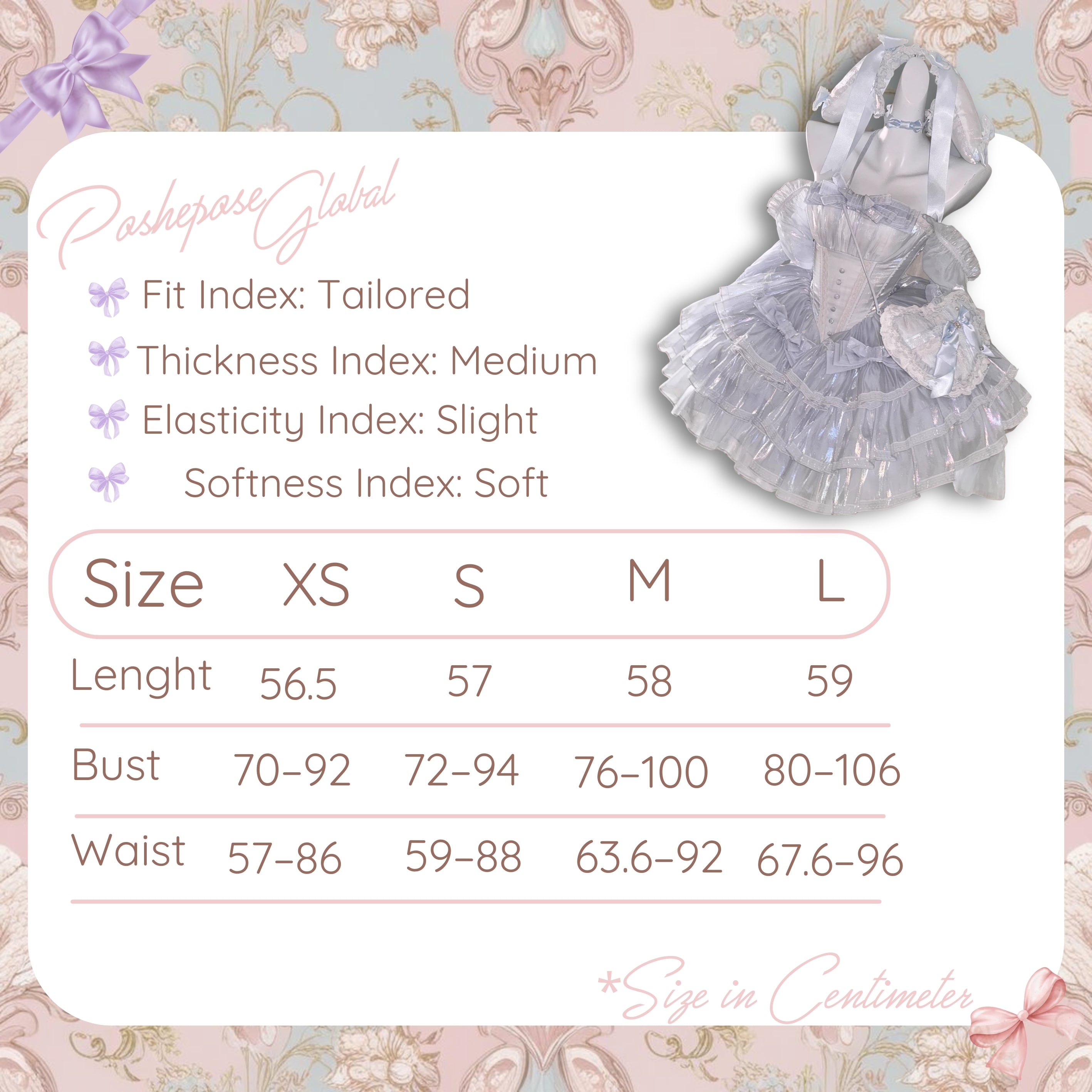 POSHEPOSE - Ice & Snow Spirit Fate Dress Set - official POSHEPOSE size chart