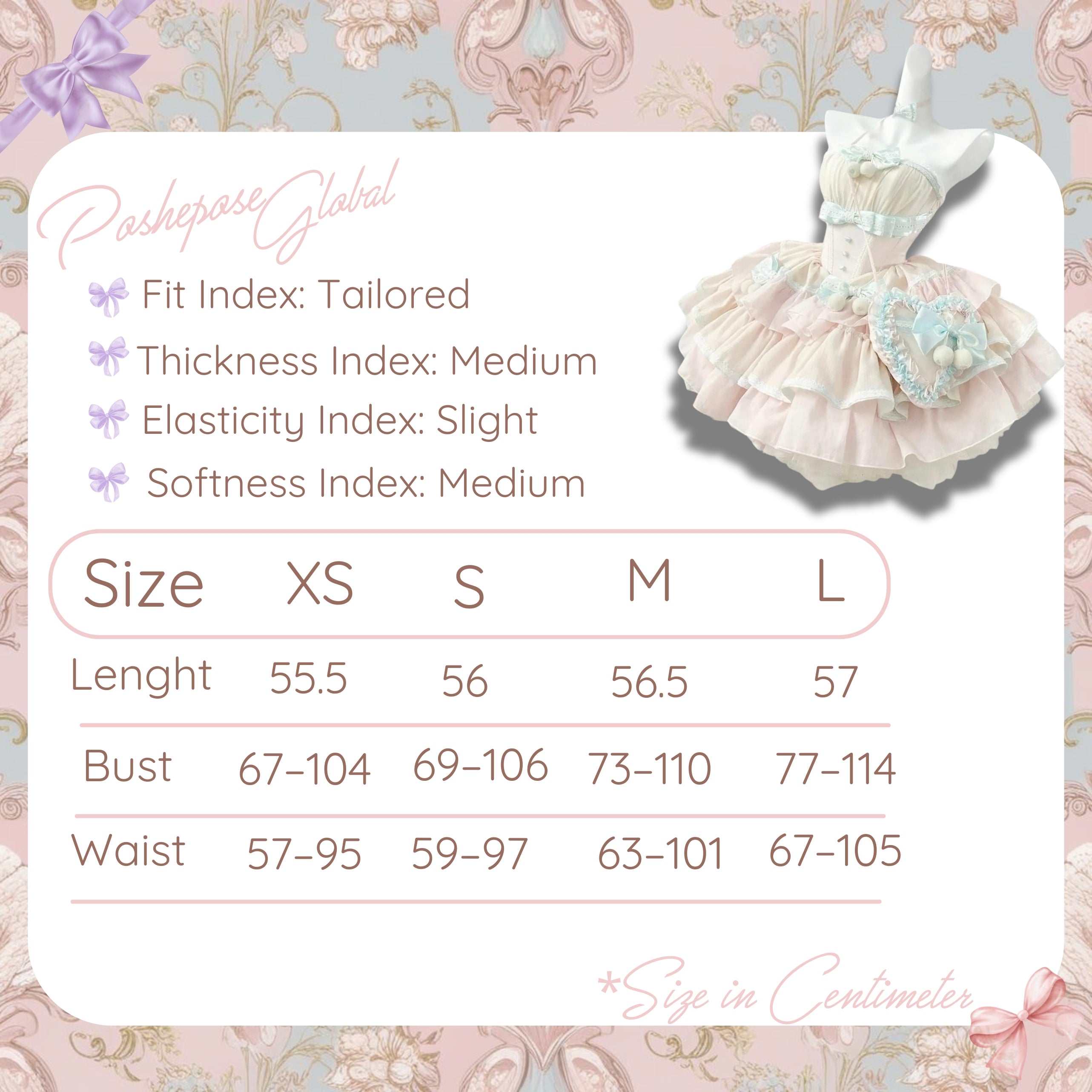 POSHEPOSE - Mint Lullababy Wonderland Dress - official POSHEPOSE size chart