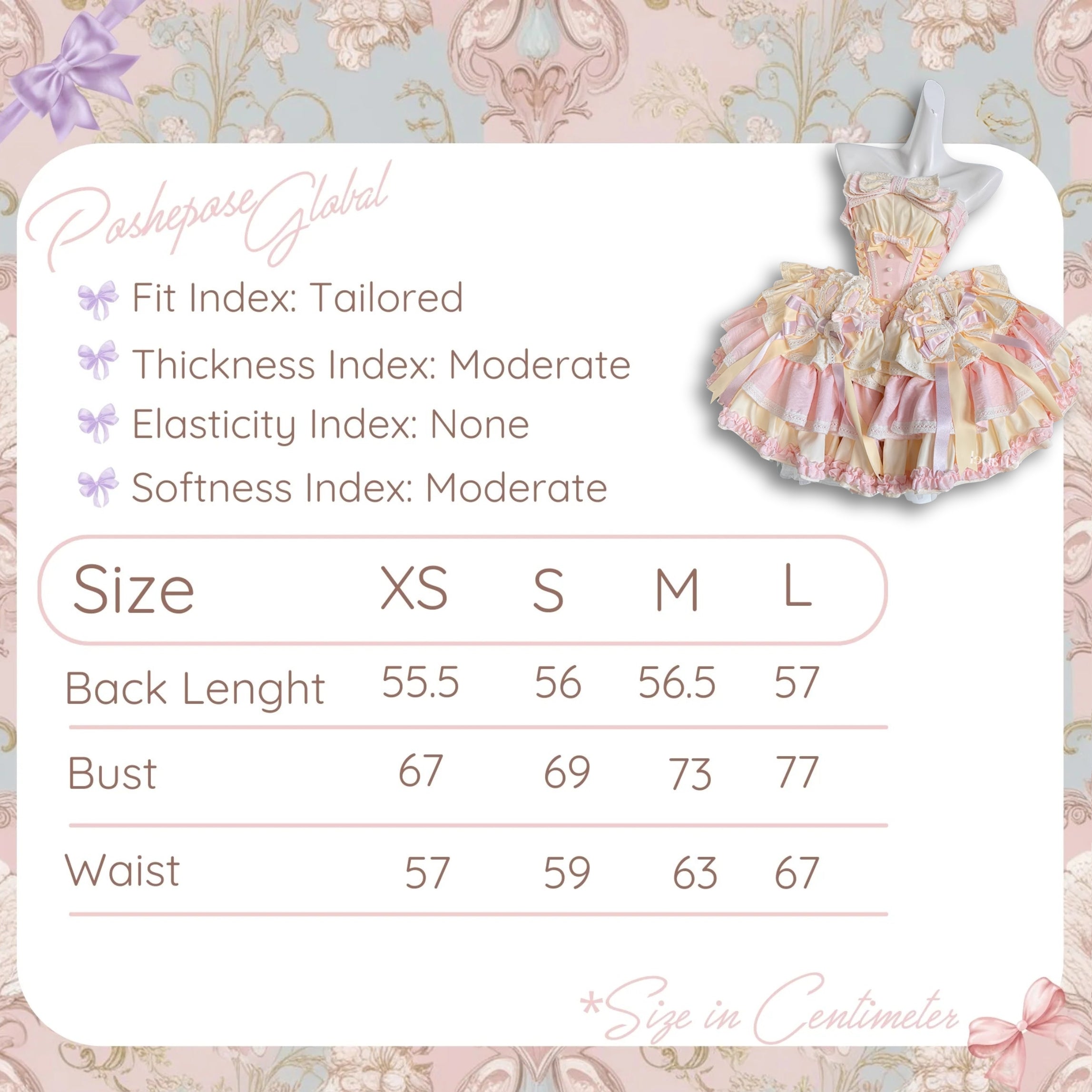 POSHEPOSE - Soufflé Milk Bunny Candy Dress - official POSHEPOSE size chart