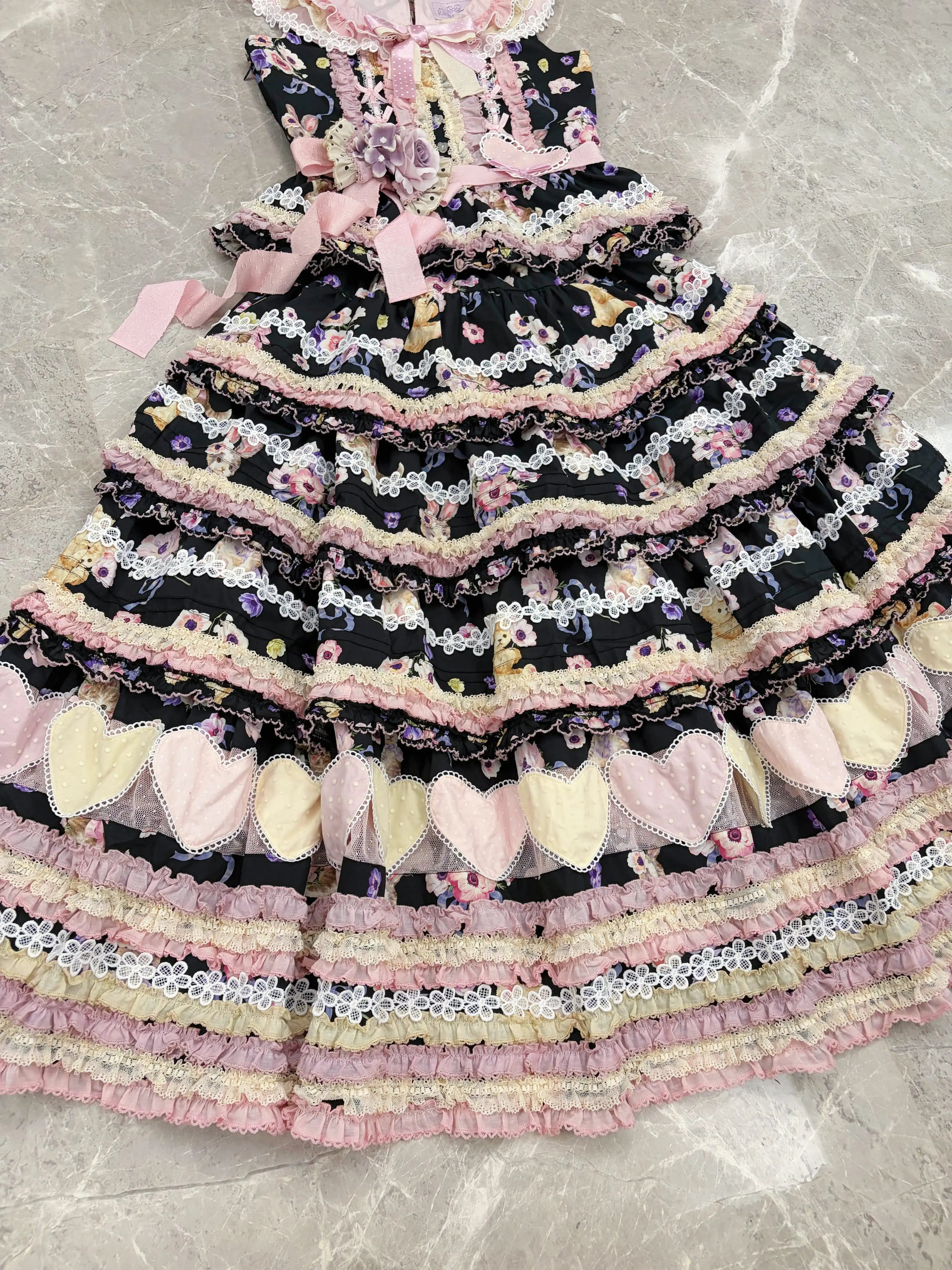 Be My Sweetheart Floral Tiered Sweet Lolita OP JSK Dress and Accessories - image 13