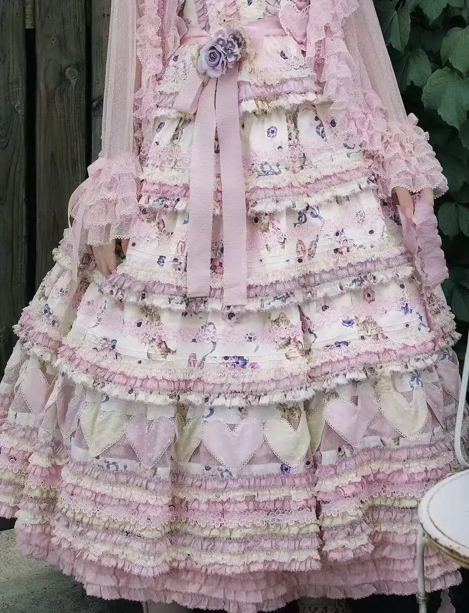 Be My Sweetheart Floral Tiered Sweet Lolita OP JSK Dress and Accessories - image 14
