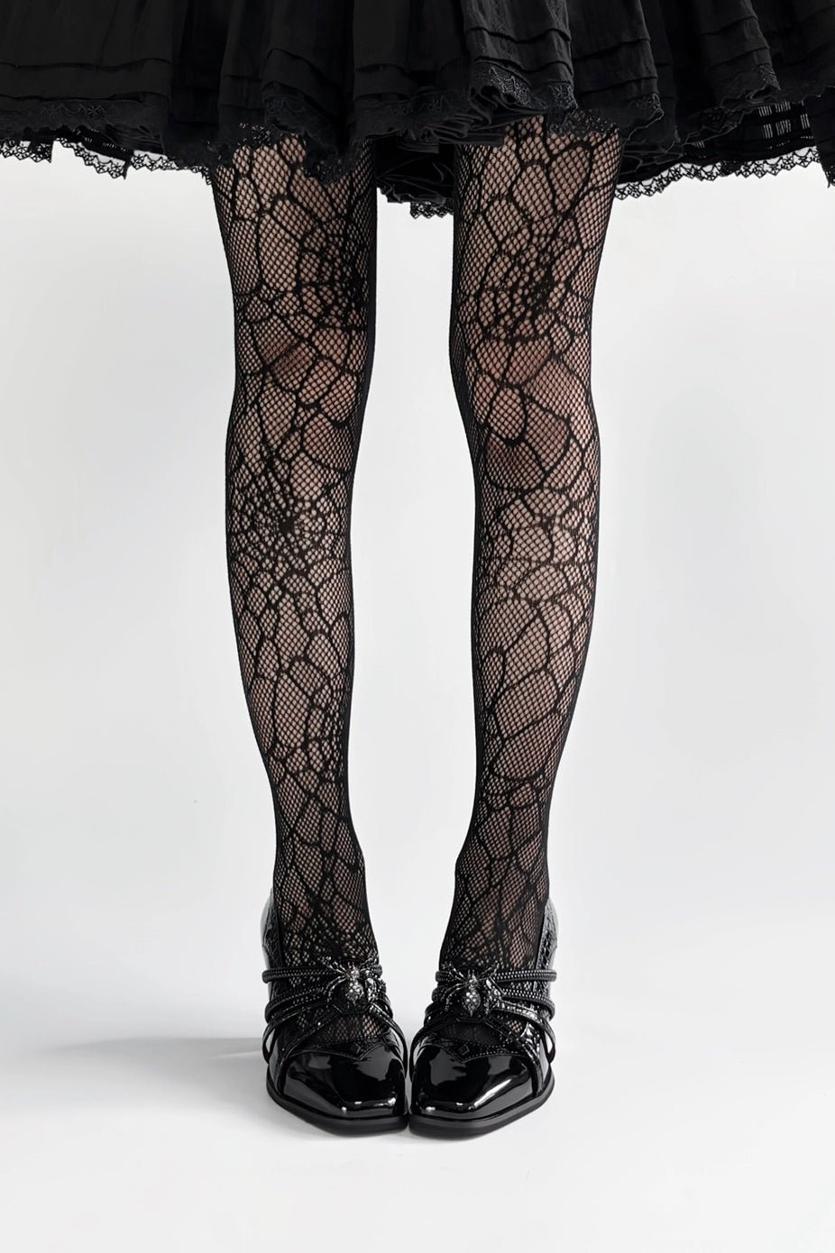Spider Banquet - Croc Patent Gothic Lolita Heels & Stockings — Black Stockings / 35