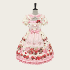 Peach Berry Charm - Sweet Lolita OP Dress, Hat & Headband — OP Dress / S / Pink