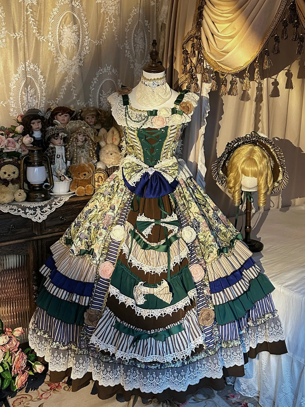 Twilight Morning Bell Forest Green Palace Classical Lolita JSK Dress and Accessories - image 3
