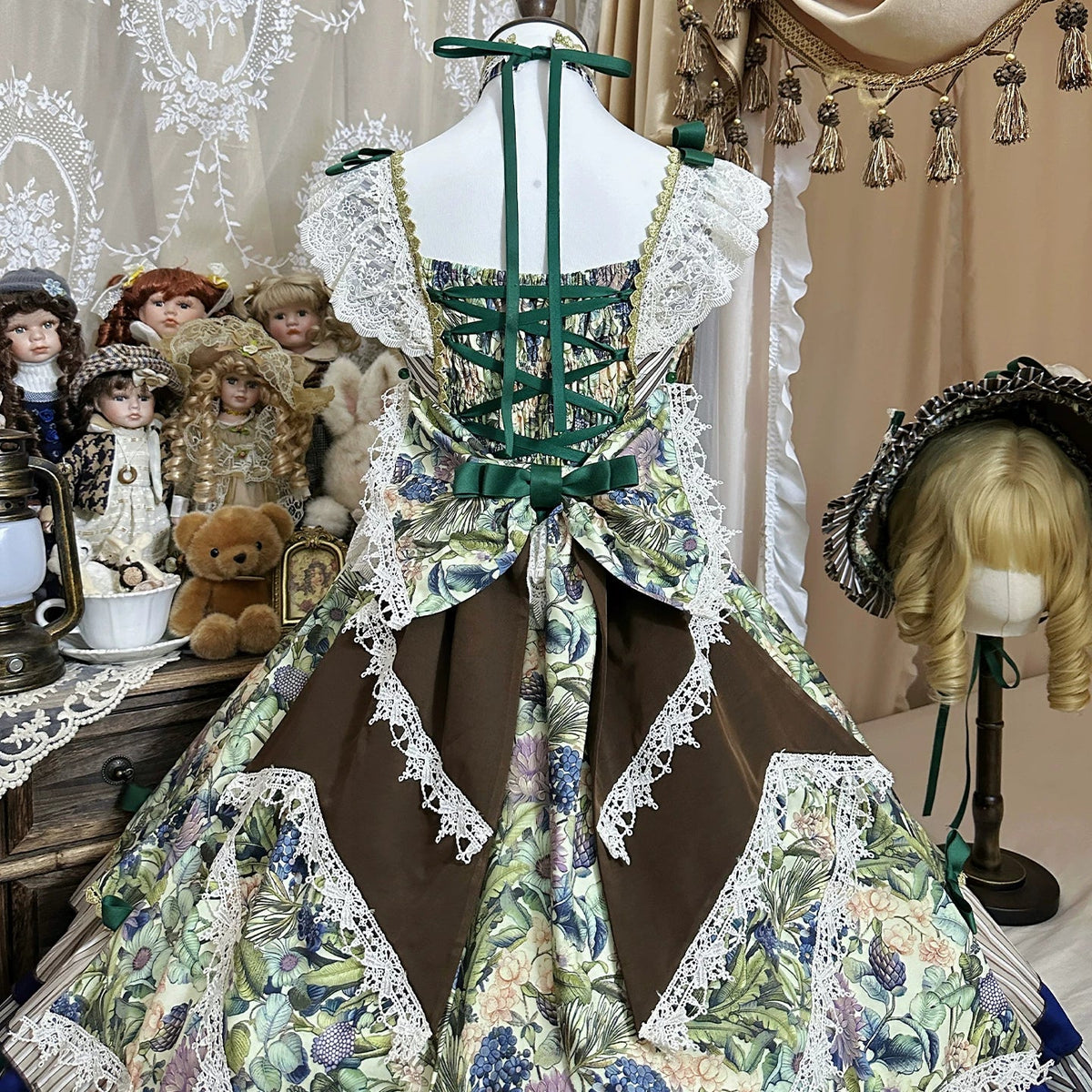 Twilight Morning Bell Forest Green Palace Classical Lolita JSK Dress and Accessories - image 6