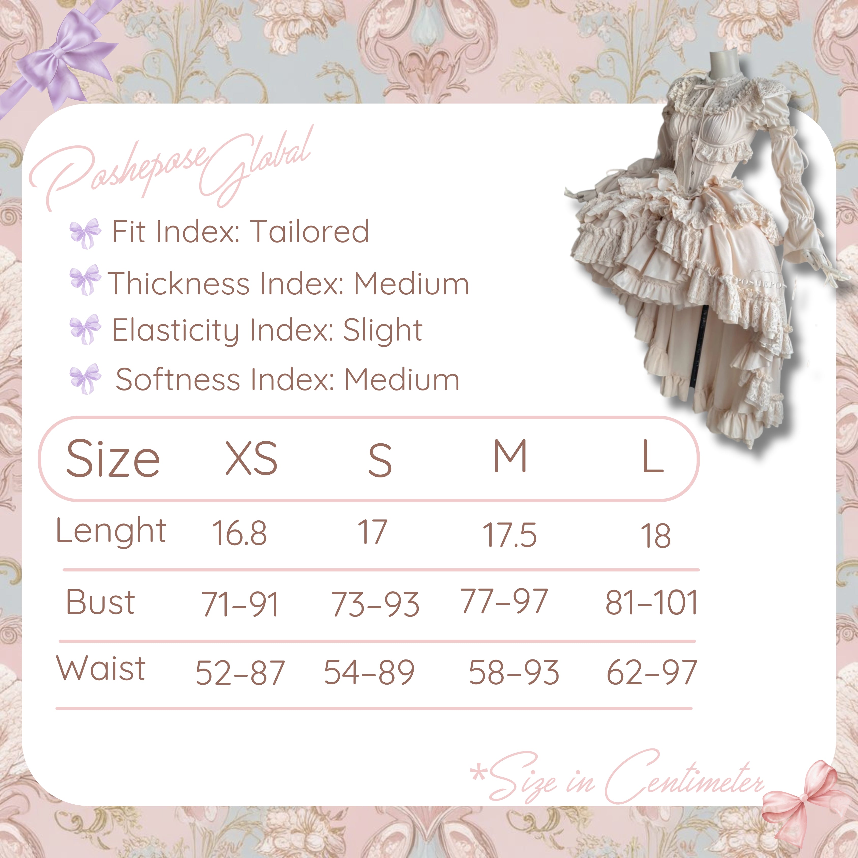 POSHEPOSE - Victorian Time Dress - official POSHEPOSE size chart