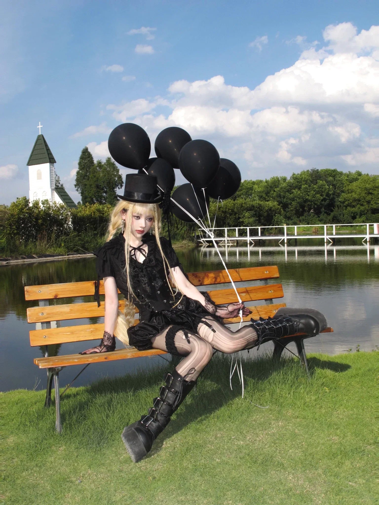 WONKA Gothic Lolita Black Top & Shorts Set - image 5