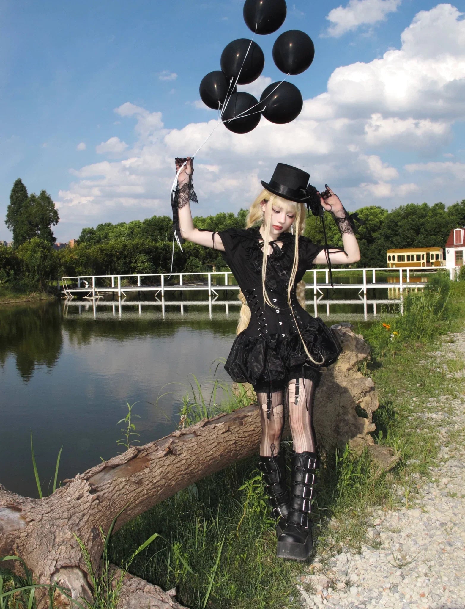 WONKA Gothic Lolita Black Top & Shorts Set - image 6