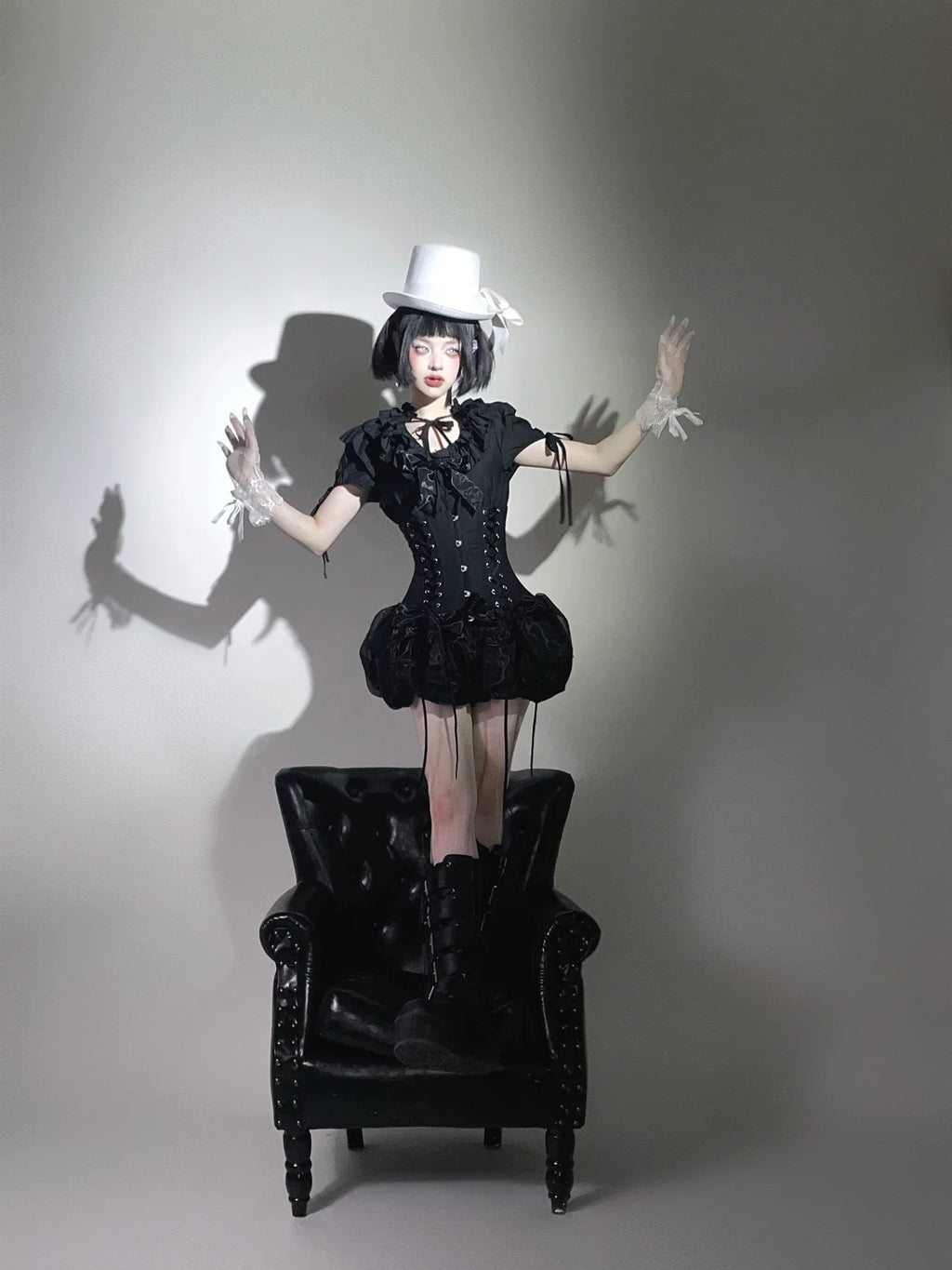 WONKA Gothic Lolita Black Top & Shorts Set - image 4