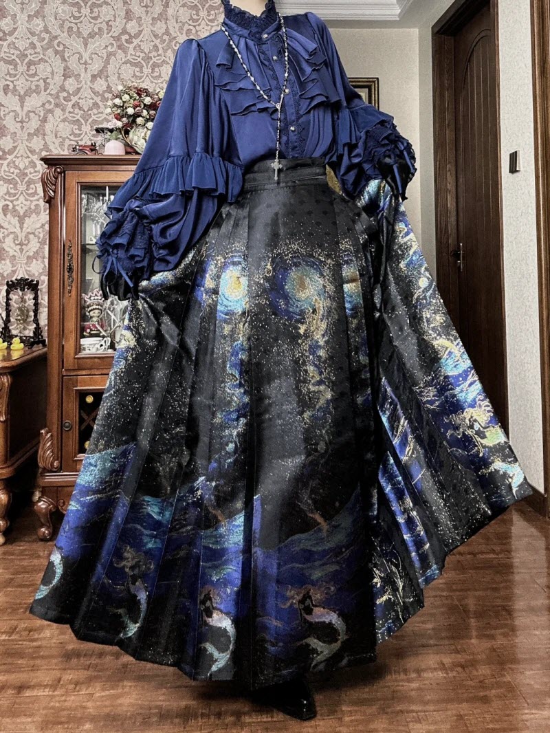 Mermaid Under the Galaxy Sea Qi Lolita Sweater, Blouses and Skirt - image 27