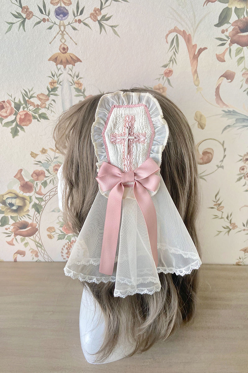 Alice Girl Cross Maiden Gothic Lolita Hair Clips Veil Headbow detail 2
