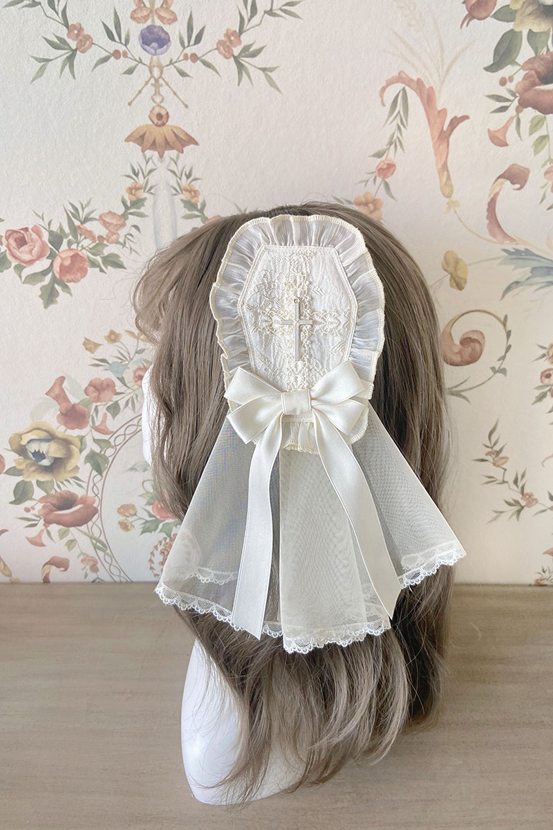 Alice Girl Cross Maiden Gothic Lolita Hair Clips Veil Headbow detail 4