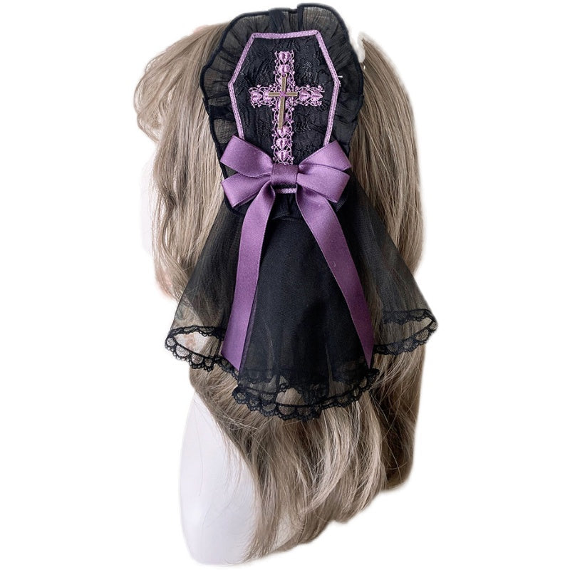Alice Girl Cross Maiden Gothic Lolita Hair Clips Veil Headbow detail 5