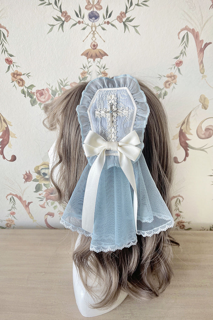 Alice Girl Cross Maiden Gothic Lolita Hair Clips Veil Headbow detail 6