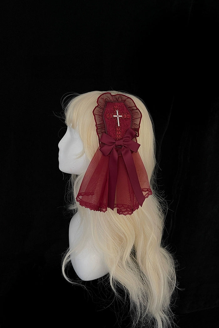 Alice Girl Cross Maiden Gothic Lolita Hair Clips Veil Headbow detail 7