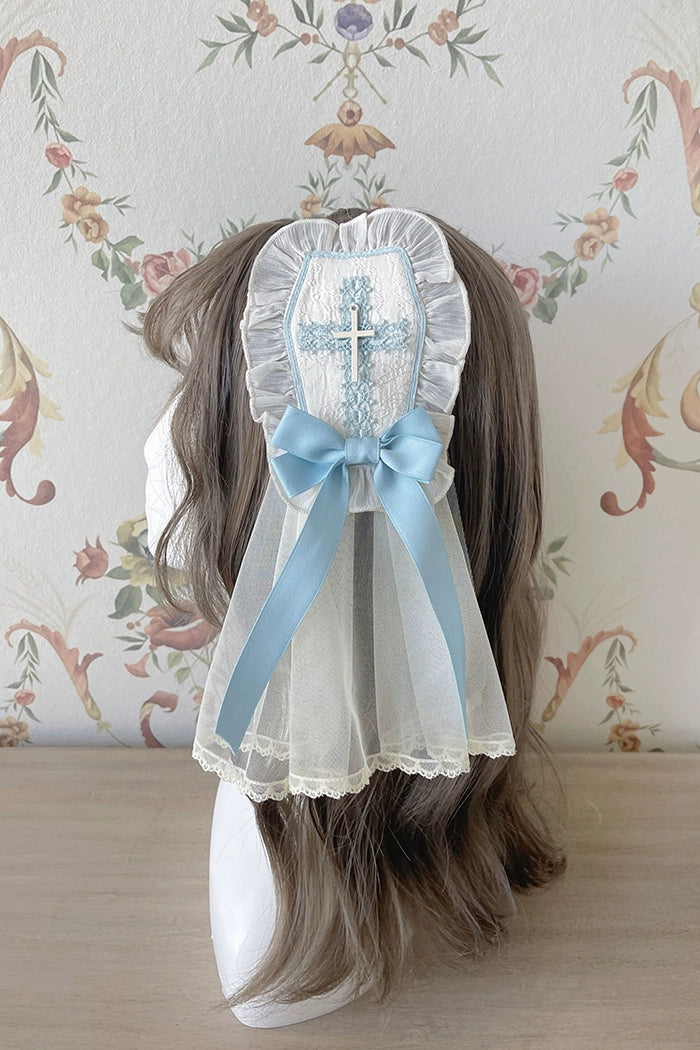 Alice Girl Cross Maiden Gothic Lolita Hair Clips Veil Headbow detail 8