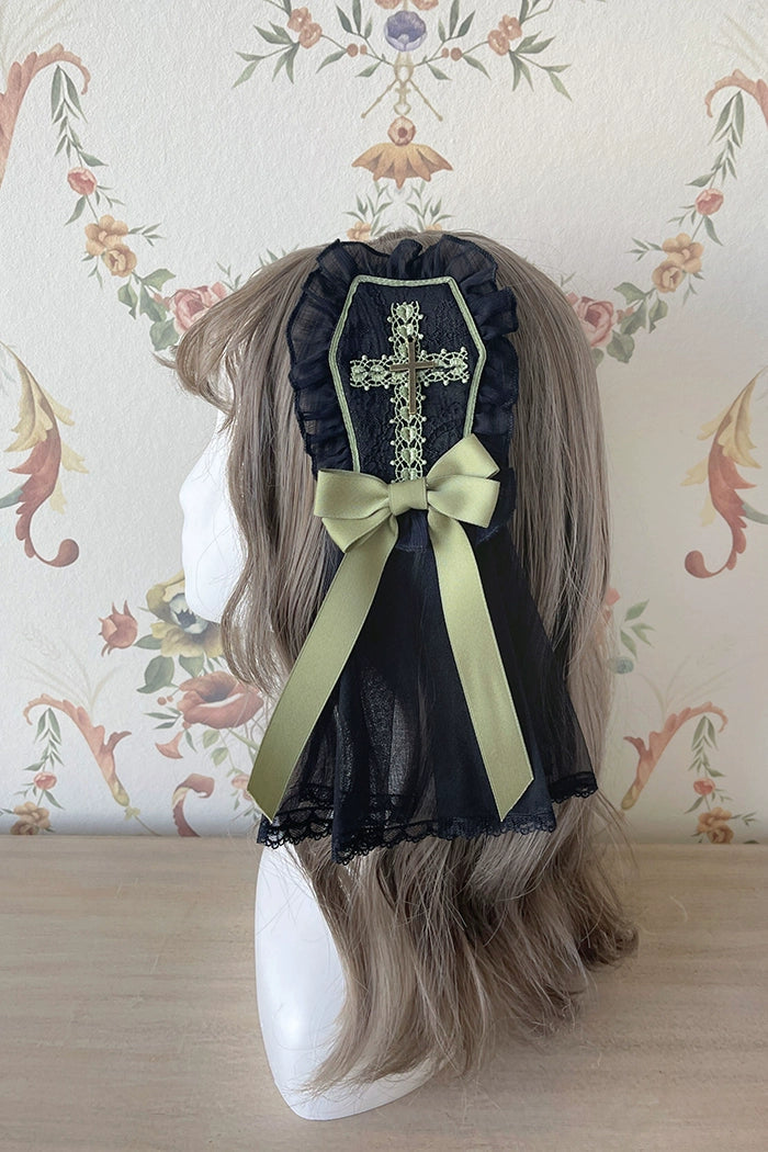 Alice Girl Cross Maiden Gothic Lolita Hair Clips Veil Headbow detail 9