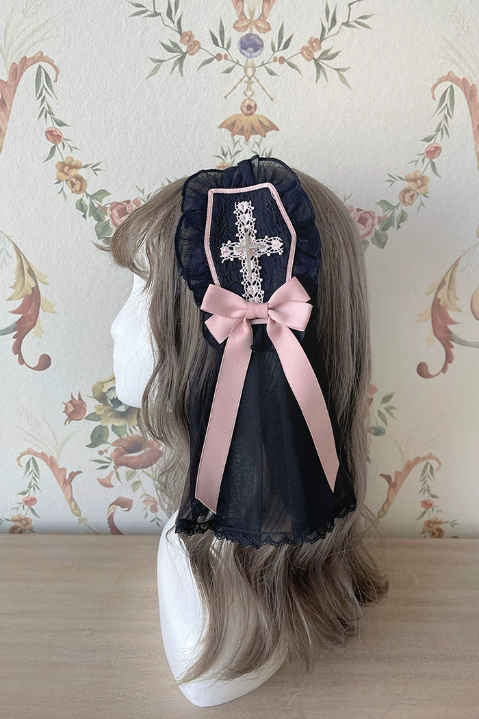 Alice Girl Cross Maiden Gothic Lolita Hair Clips Veil Headbow detail 11