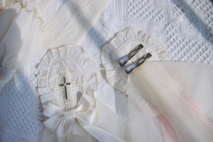 Alice Girl Cross Maiden Gothic Lolita Hair Clips Veil Headbow detail 16
