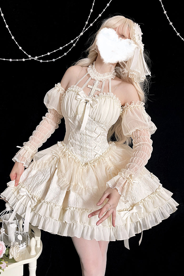 Alice Girl Cross Maiden Gothic Lolita Hair Clips Veil Headbow detail 20