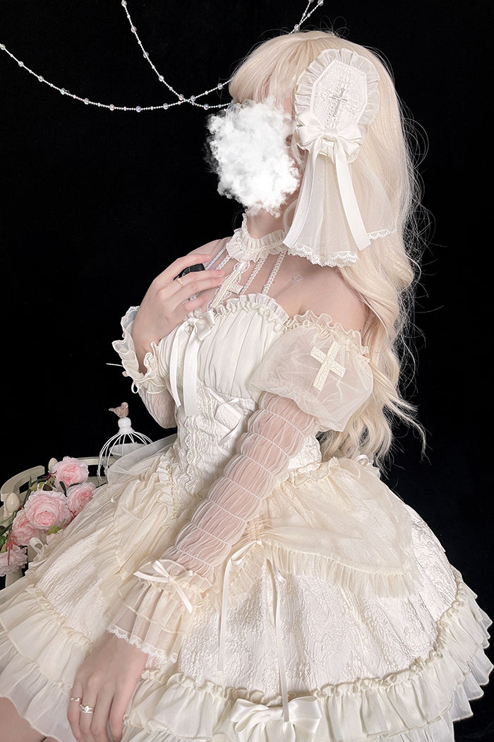 Alice Girl Cross Maiden Gothic Lolita Hair Clips Veil Headbow detail 21
