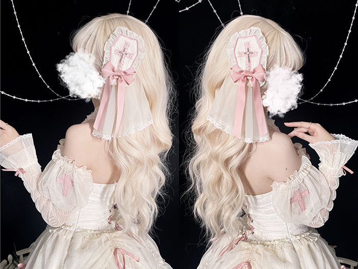 Alice Girl Cross Maiden Gothic Lolita Hair Clips Veil Headbow detail 22
