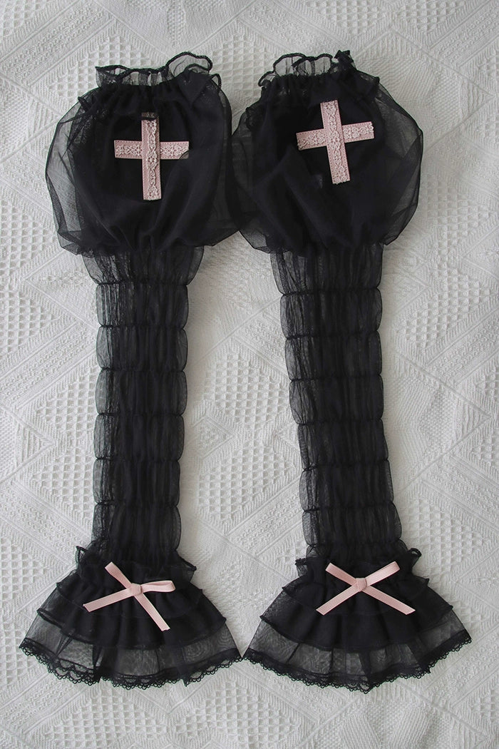 Alice Girl Cross Maiden Gothic Lolita Cuffs Puff Arm Sleeves detail 12