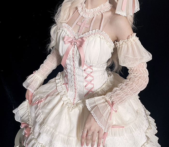 Alice Girl Cross Maiden Gothic Lolita Cuffs Puff Arm Sleeves detail 21