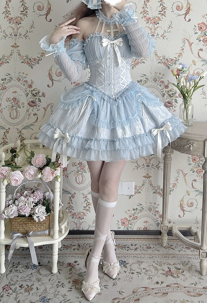 Alice Girl Cross Maiden Gothic Lolita Cuffs Puff Arm Sleeves detail 23