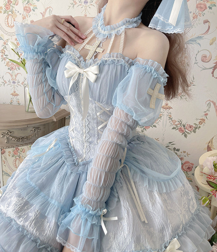 Alice Girl Cross Maiden Gothic Lolita Cuffs Puff Arm Sleeves detail 24