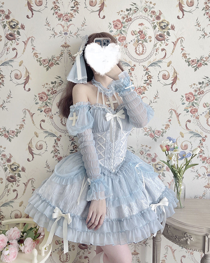Alice Girl Cross Maiden Gothic Lolita Cuffs Puff Arm Sleeves detail 25