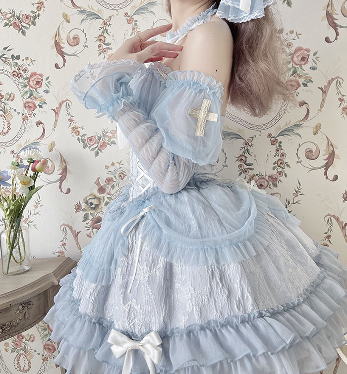 Alice Girl Cross Maiden Gothic Lolita Cuffs Puff Arm Sleeves detail 26