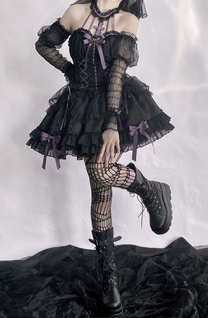 Alice Girl Cross Maiden Gothic Lolita Cuffs Puff Arm Sleeves detail 27