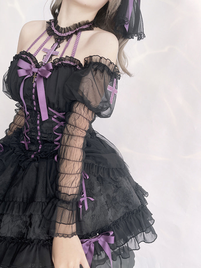 Alice Girl Cross Maiden Gothic Lolita Cuffs Puff Arm Sleeves detail 28